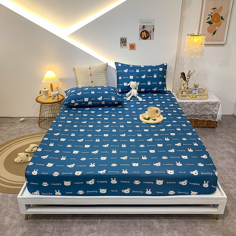 23.29/26.76/29.08 USD - Geometric Pattern Elastic Cotton Fitted Sheet, Elastic Mattress Cover, Queen/King Bedding Set