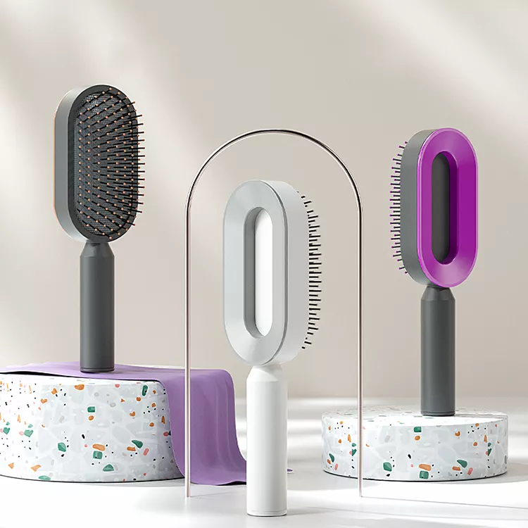 Peigne à coussin d'air amélioré avec système de pression pour un nettoyage facile, idéal pour les cheveux longs des femmes. Peigne de massage avec coussin d'air.