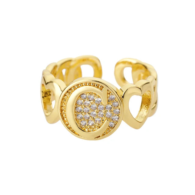 USD 7.92 - Women's Rainbow Zircon Initial Ring, Gold Stainless Steel, Adjustable, Bohemian Style. Couple Ring. Baguette Style Jewelry.