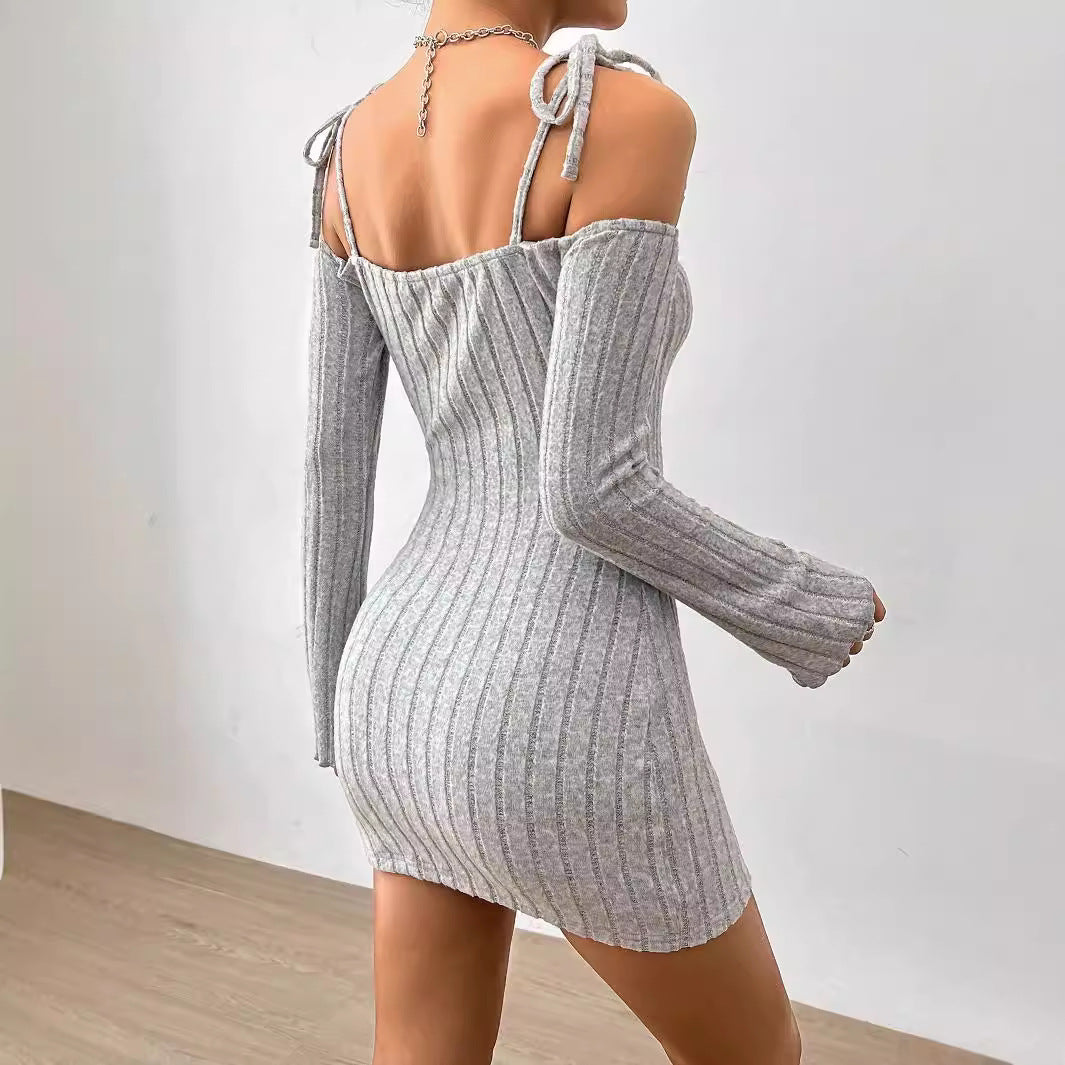 Robe-camisole légère à bretelles pour femme, style mature, automne-hiver, col asymétrique, coupe ajustée et jupe courte élégante