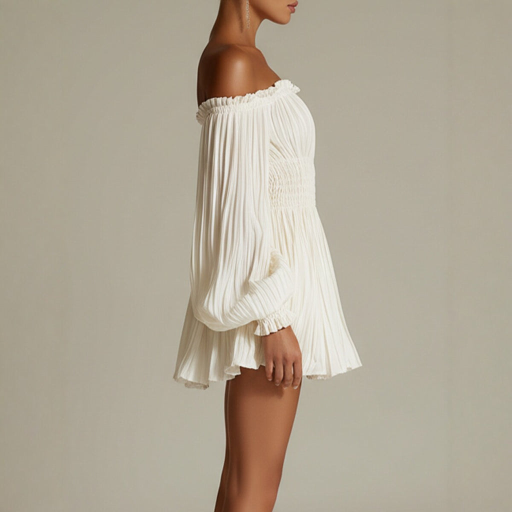 Robe élégante asymétrique plissée à manches longues pour femme