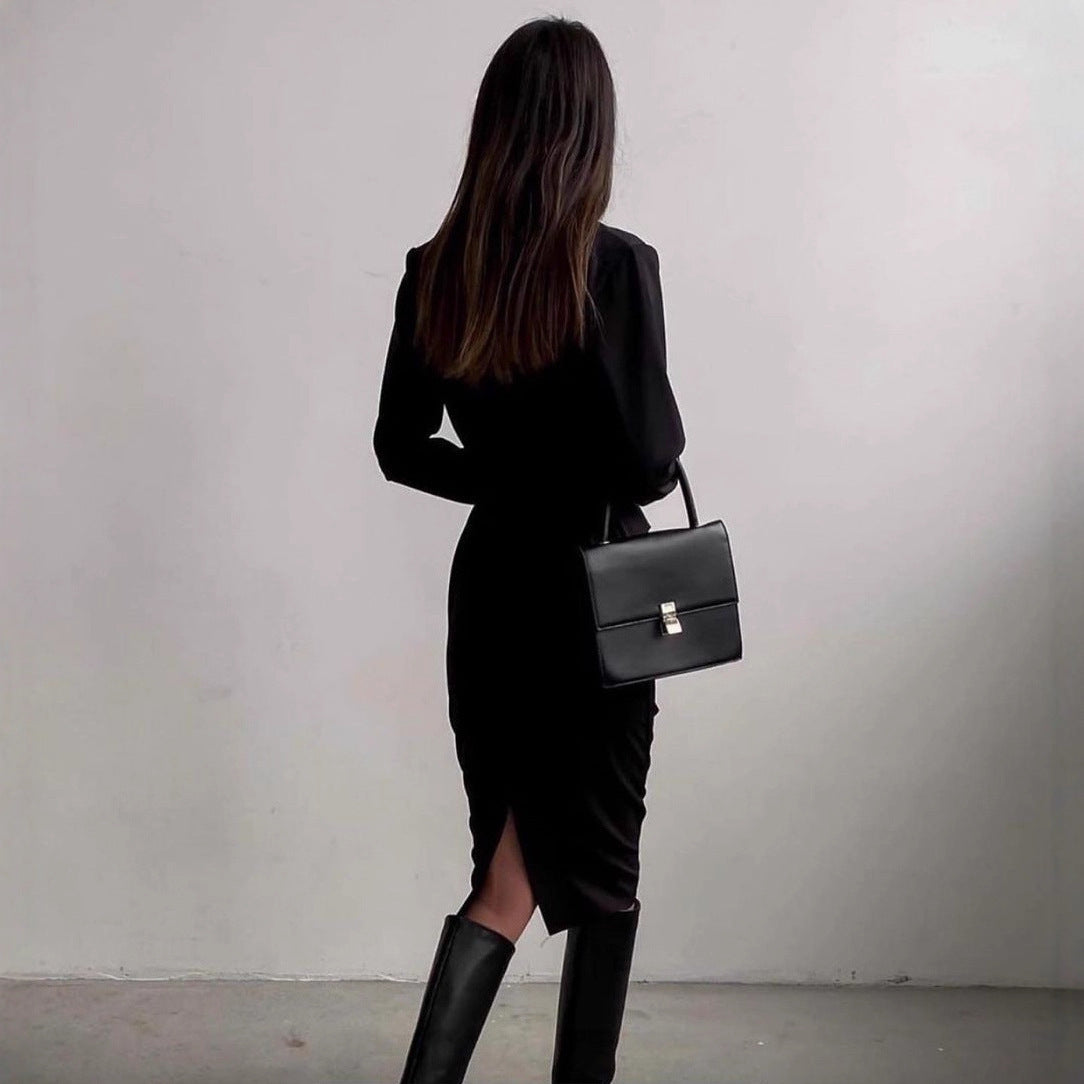 Women's Elegant Long-Sleeved Dress, French Vintage Style, Autumn Fashion