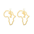 Boucles d'oreilles en acier inoxydable doré, motif portrait ajouré de la reine égyptienne, parure ethnique africaine.
