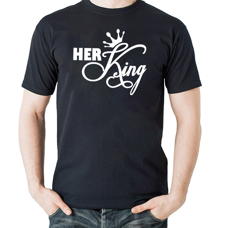 17.46 USD T-shirts à manches courtes pour couples, imprimé couronne roi/reine, style décontracté