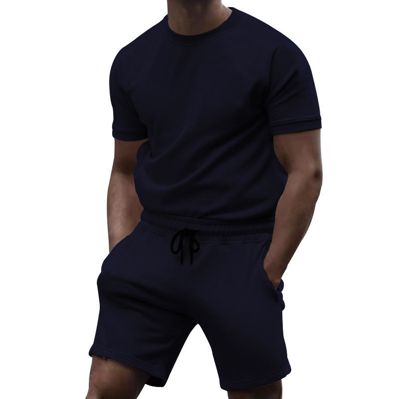 Survêtement de sport et de loisirs d'été pour homme, manches courtes, patchwork, col rond.