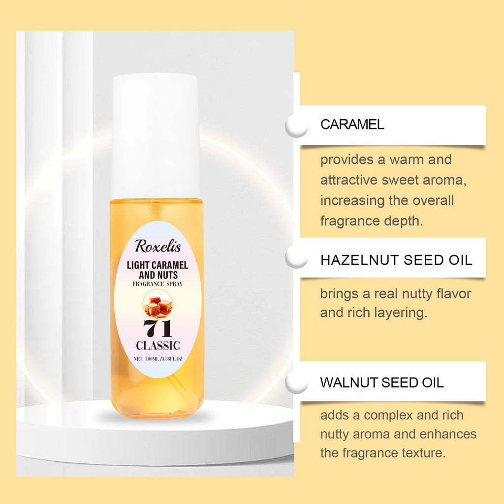 16.88 USD - Roxelis Light Caramel Scented Body Mist - Long-lasting Fresh Body Fragrance