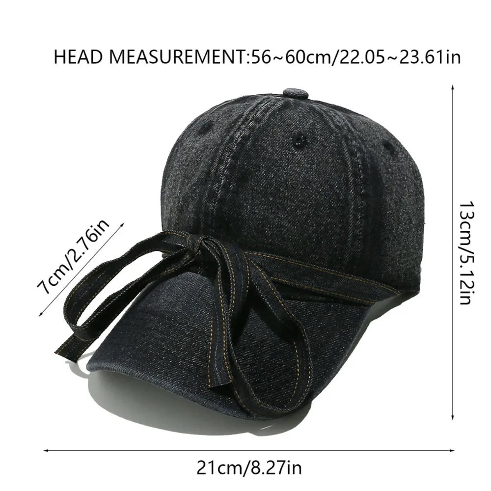 14,55 USD - Casquette de baseball en denim délavé avec nœud