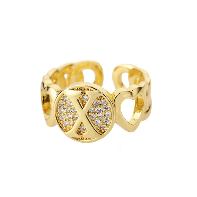 USD 7.92 - Women's Rainbow Zircon Initial Ring, Gold Stainless Steel, Adjustable, Bohemian Style. Couple Ring. Baguette Style Jewelry.