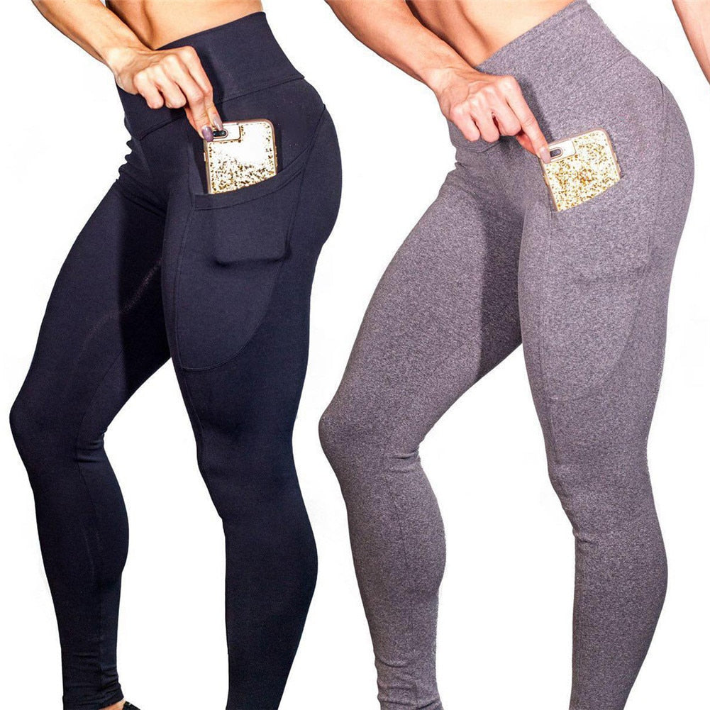 $13.97 USD - Women's Sexy Push-Up Black Leggings, High Waist, Sport Style, Polyester, Slimming Effect.