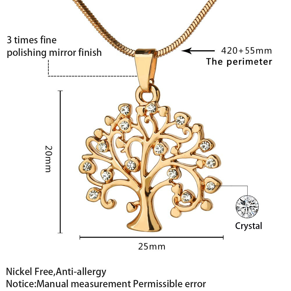 Collier pendentif Arbre de Vie, bijou femme tendance en cristal et or rose, collier tendance