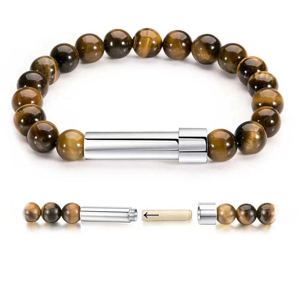 $13.53/18.44 - Natural stone lucky charm bracelet, tiger's eye, lapis lazuli, stainless steel chain with round clasp and wish paper.