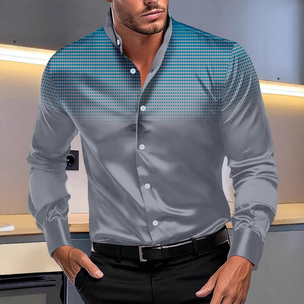 33.76 USD Chemise décontractée pour homme à col montant et manches longues, imprimée de pois ronds sur toutes les faces.
