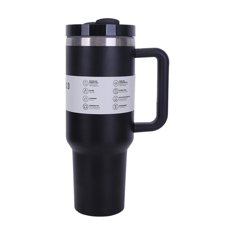 Gobelet isotherme de 1,2 L avec paille, poignée et couvercle – Acier inoxydable, boissons chaudes et froides, compatible avec les porte-gobelets de voiture