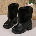 Trendy women's winter boots, high-heeled ankle boots with thick fleece lining, warm cotton boots with a thick, non-slip heel.