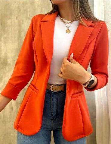 27.50 USD veste de costume minimaliste unie à manches longues et col.
