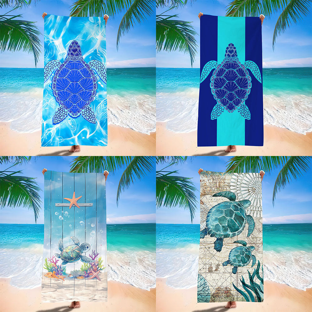 Serviette de plage en microfibre ultra-fine à motif de tortue marine – Serviette de bain double face à séchage rapide – Tapis de plage anti-sable