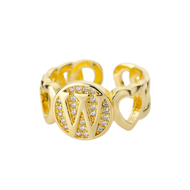 USD 7.92 - Women's Rainbow Zircon Initial Ring, Gold Stainless Steel, Adjustable, Bohemian Style. Couple Ring. Baguette Style Jewelry.