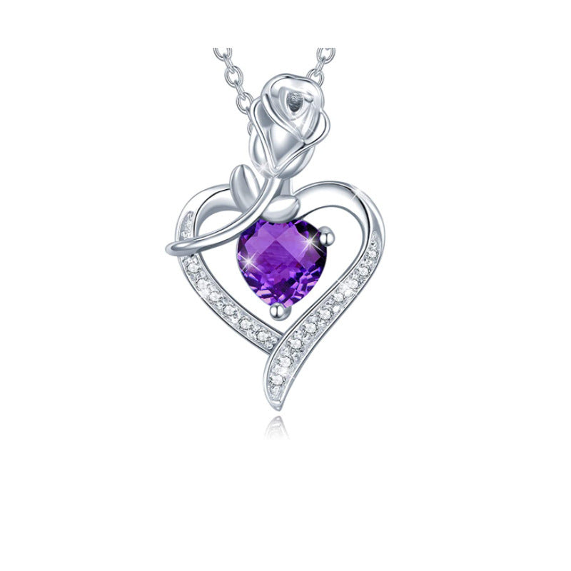 Collier pendentif en forme de cœur avec diamant et rose, cadeau idéal pour la fête des mères