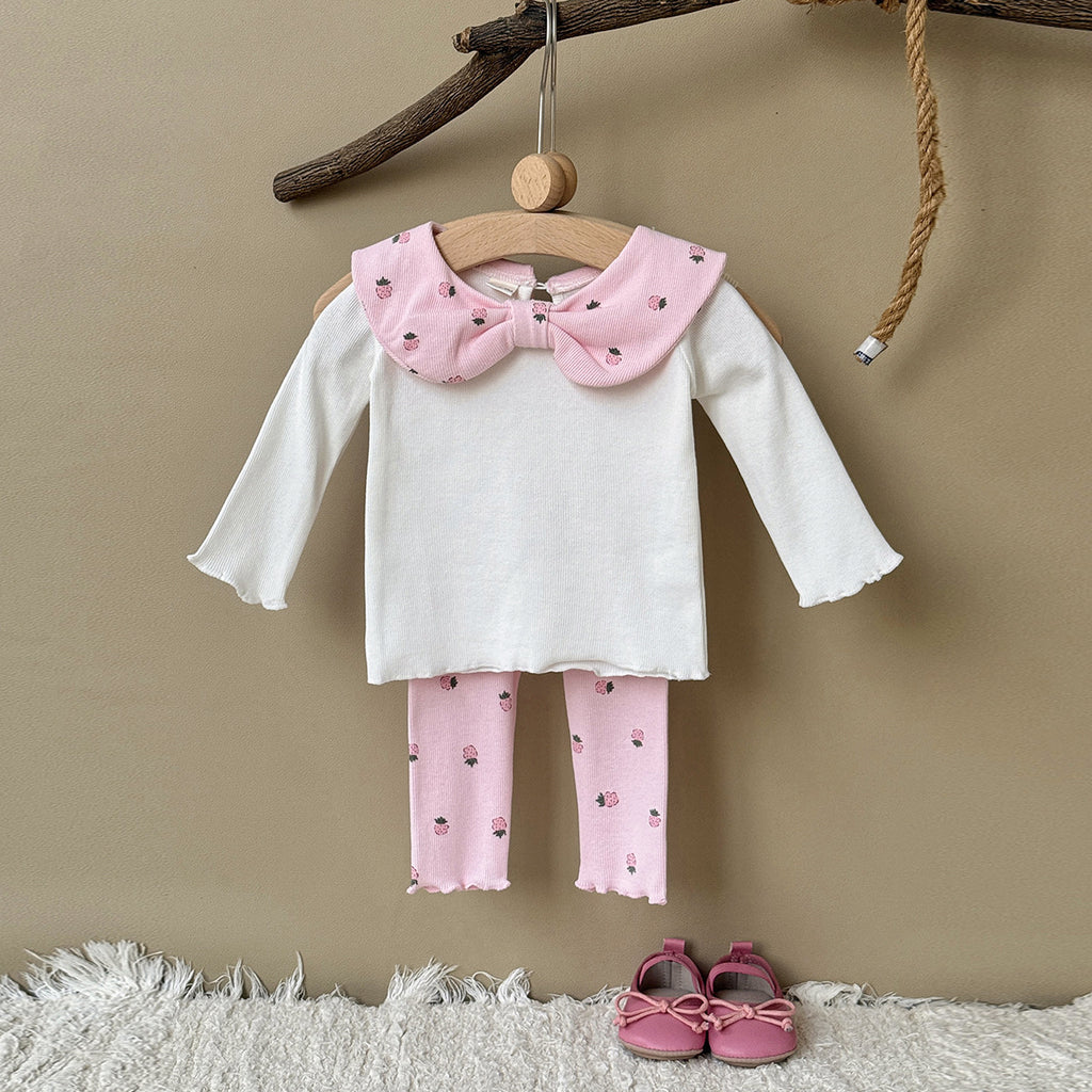 Ensemble deux pièces pour bébé : haut et pantalon avec col à nœud