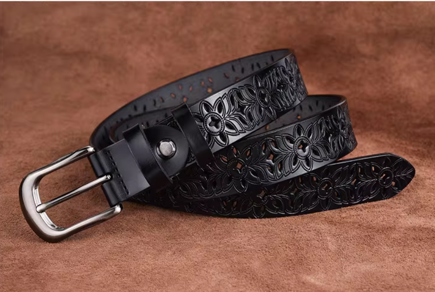 $13.39 - Women's hollowed-out belt, genuine leather pin buckle, wide cowhide belt, trendy and versatile