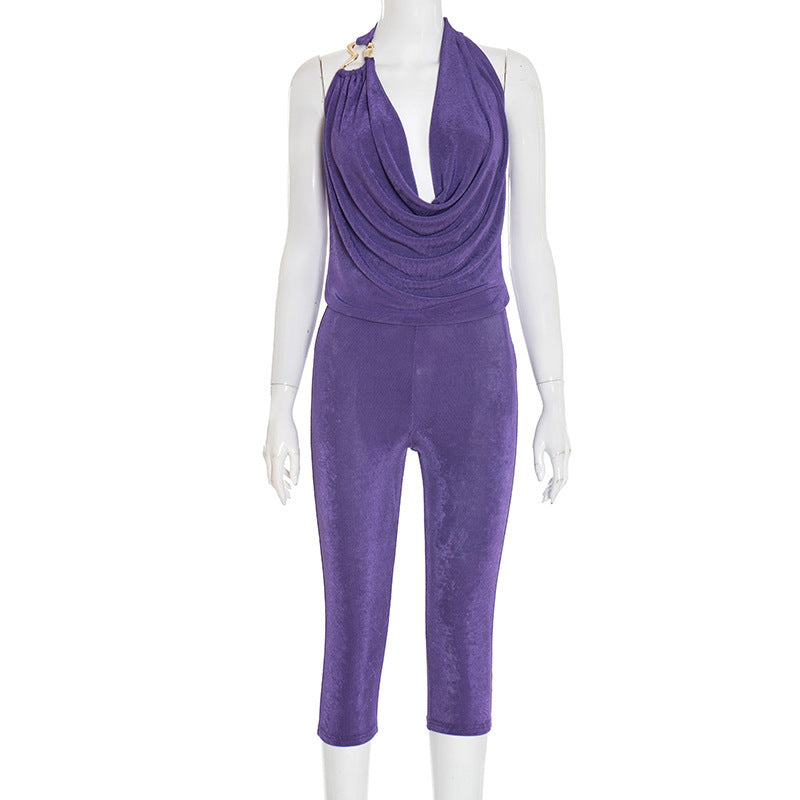 Ensemble deux pièces pour femme, style automne : crop top dos nu sexy et pantalon slim taille haute.