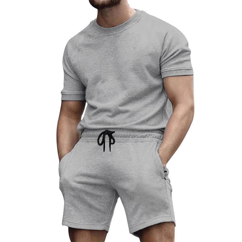 Survêtement de sport et de loisirs d'été pour homme, manches courtes, patchwork, col rond.