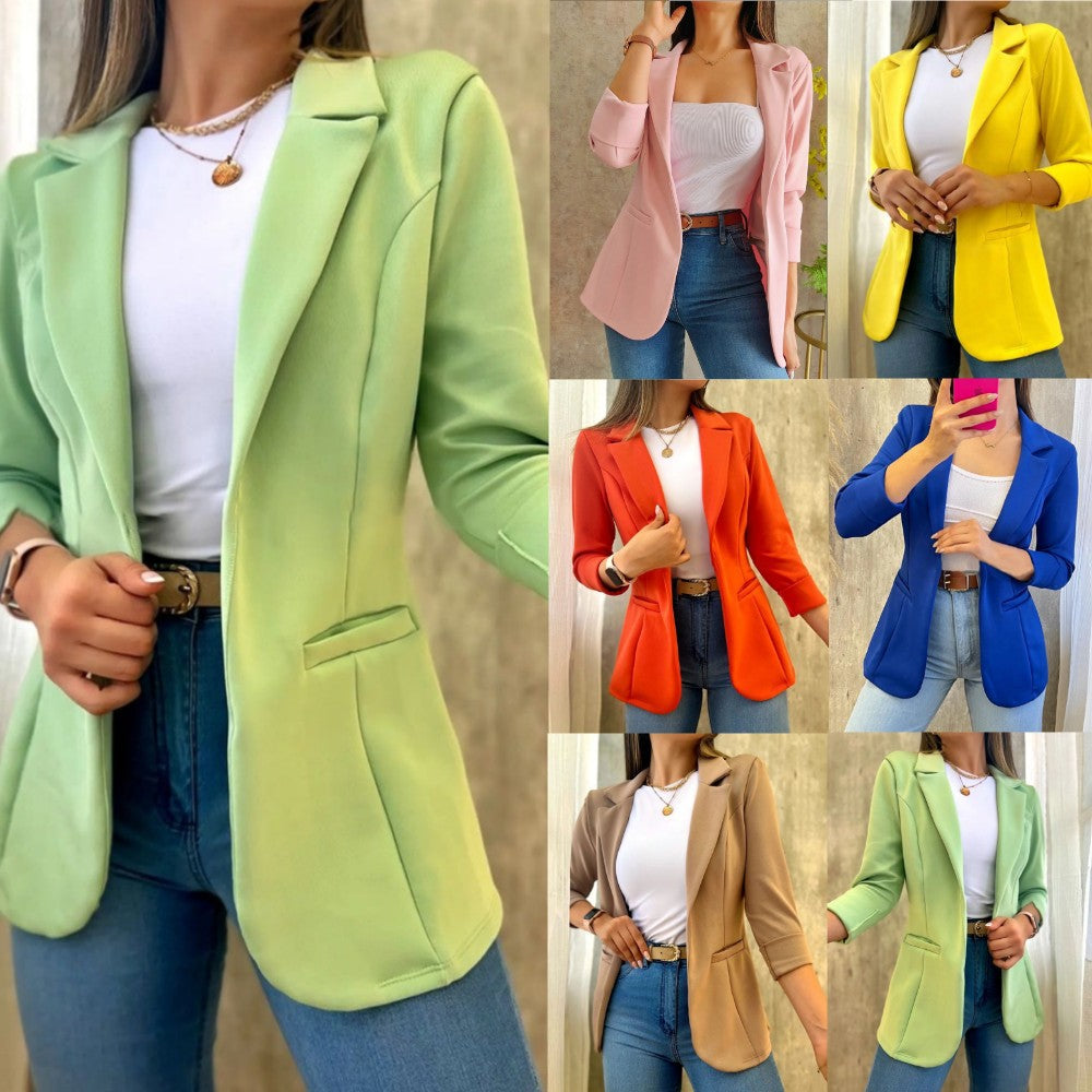 27.50 USD veste de costume minimaliste unie à manches longues et col.
