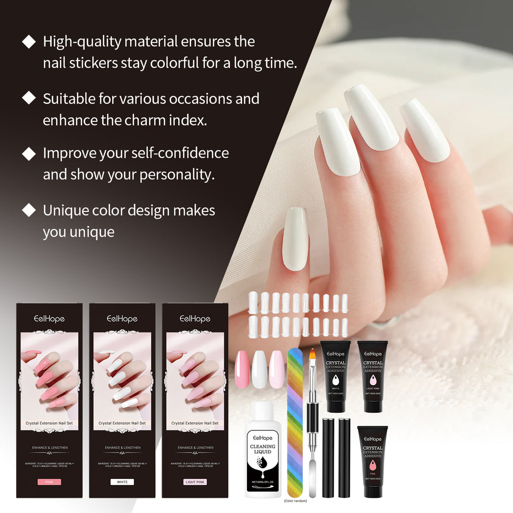 Crystal Nail Extension Kit, Nail Glue, Simple, Natural, 3D Sculpting, Tool Set
