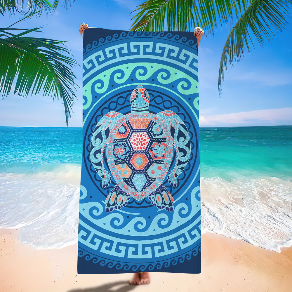 Serviette de plage en microfibre ultra-fine à motif de tortue marine – Serviette de bain double face à séchage rapide – Tapis de plage anti-sable