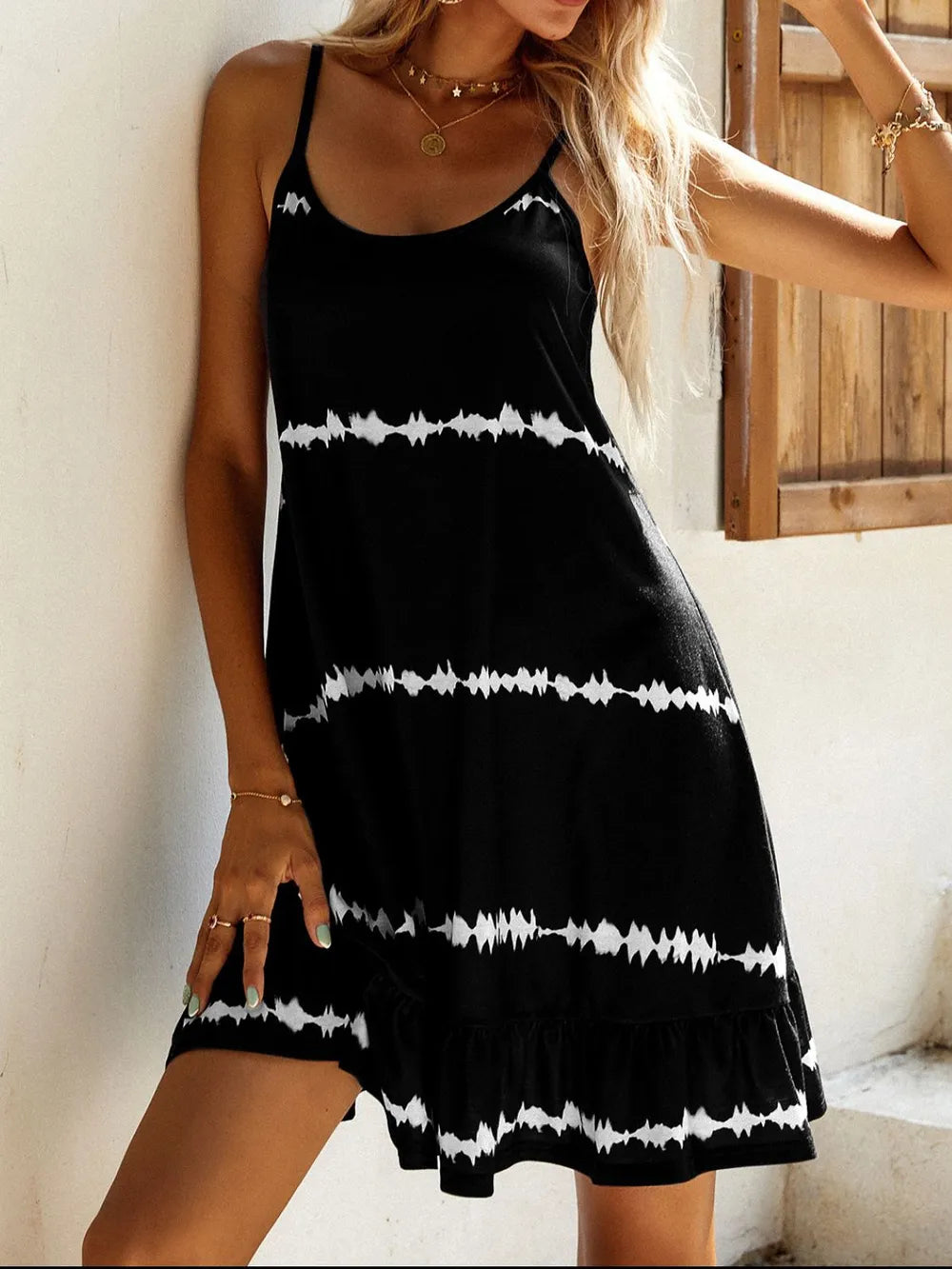 14,90 USD - Robe mini débardeur à col rond imprimé contrastant