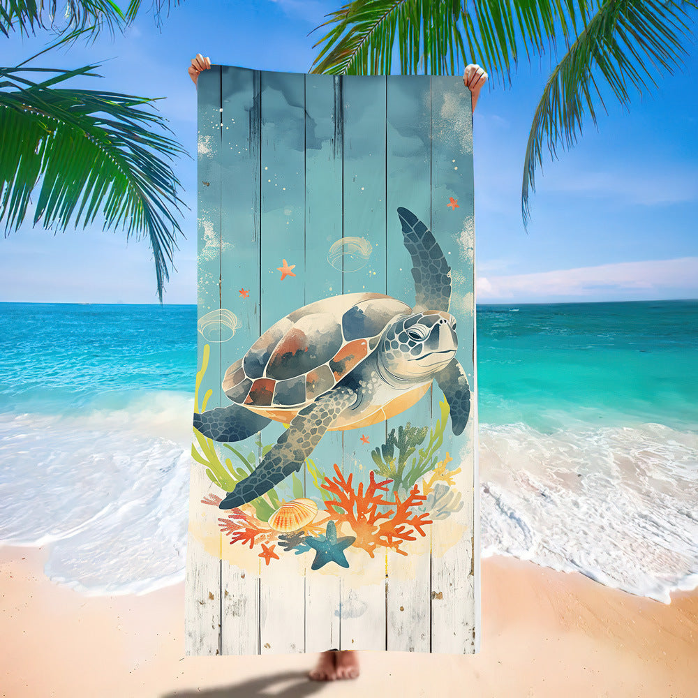 Serviette de plage en microfibre ultra-fine à motif de tortue marine – Serviette de bain double face à séchage rapide – Tapis de plage anti-sable