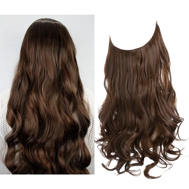 Extension capillaire monobloc pour femme offrant un volume généreux ; modèle en forme de U avec fil invisible, pour une chevelure longue, bouclée et naturelle.