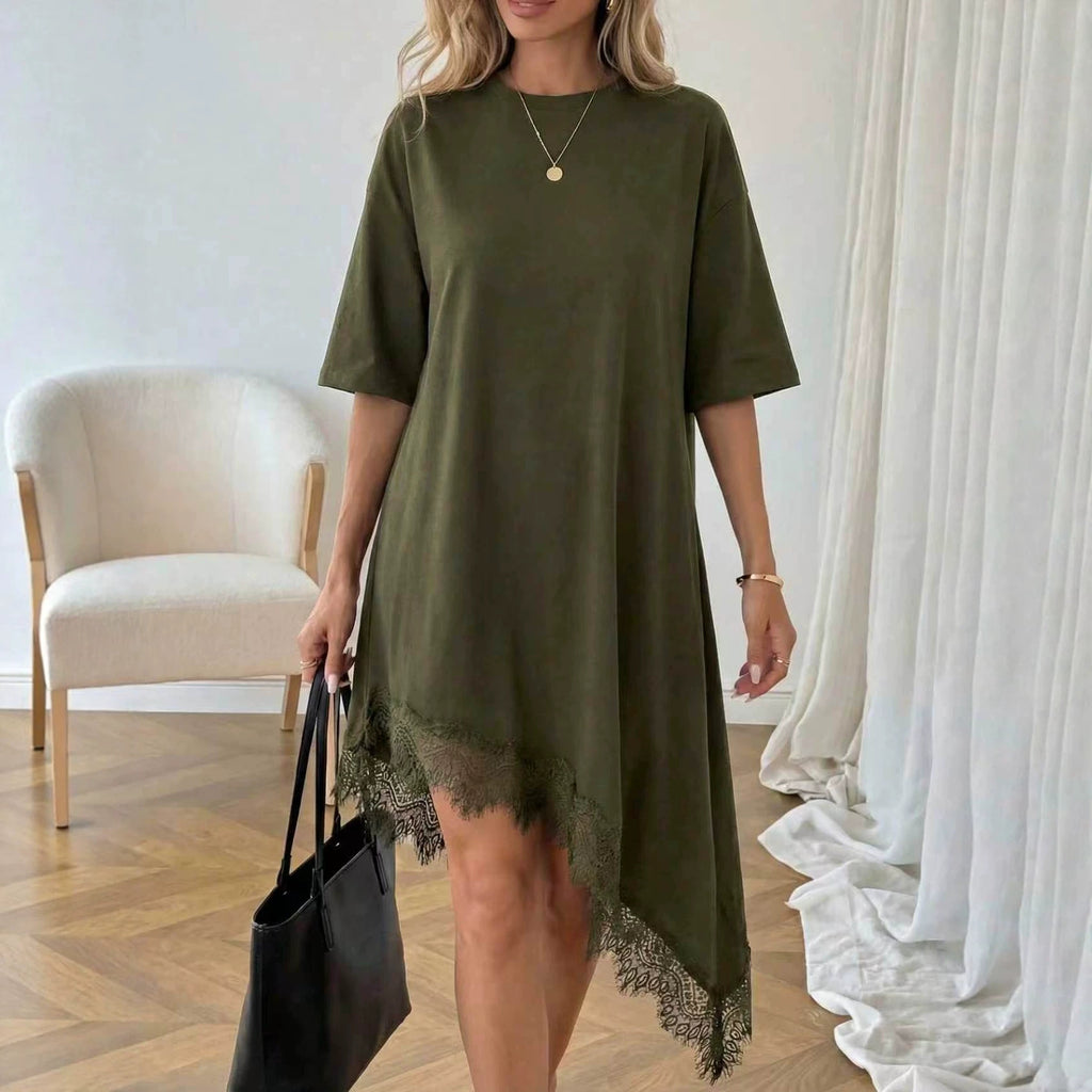 jupe courte en dentelle unie à manches courtes