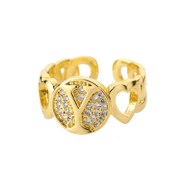 USD 7.92 - Women's Rainbow Zircon Initial Ring, Gold Stainless Steel, Adjustable, Bohemian Style. Couple Ring. Baguette Style Jewelry.