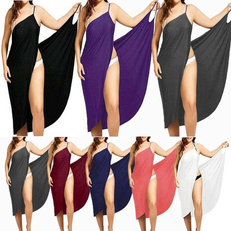 Robe style moderne avec jupe de plage sexy à bretelles unie