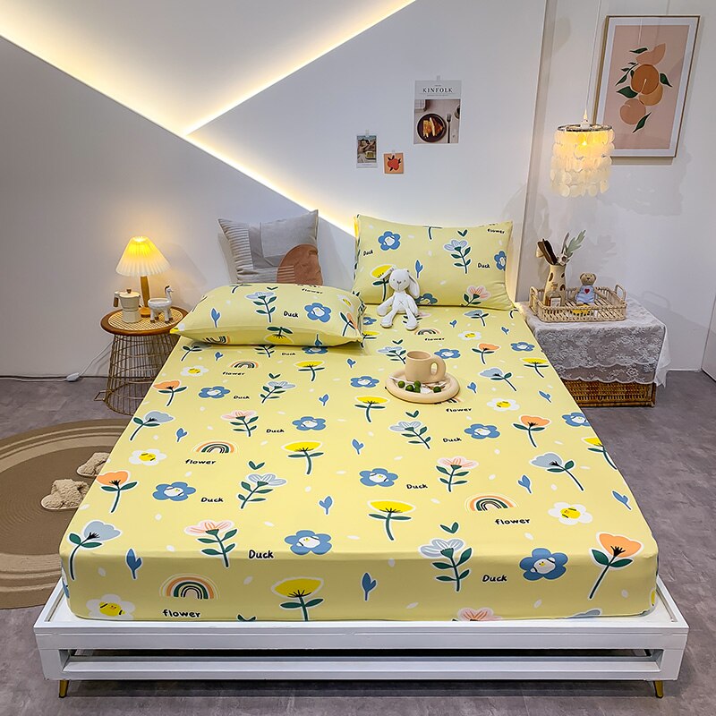 23.29/26.76/29.08 USD - Geometric Pattern Elastic Cotton Fitted Sheet, Elastic Mattress Cover, Queen/King Bedding Set