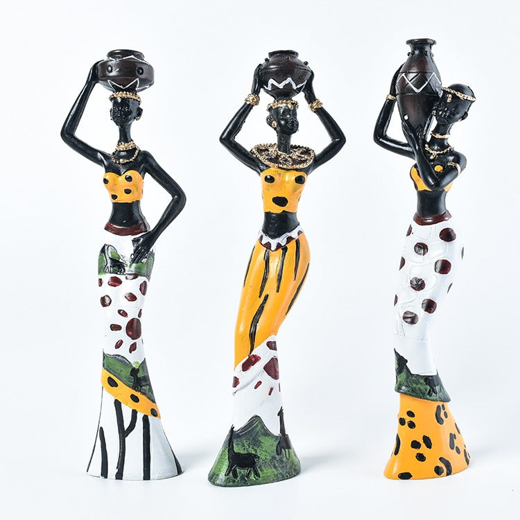 Figurine décorative en résine au design exotique représentant un personnage africain – Objet créatif pour bureau ou cadeau