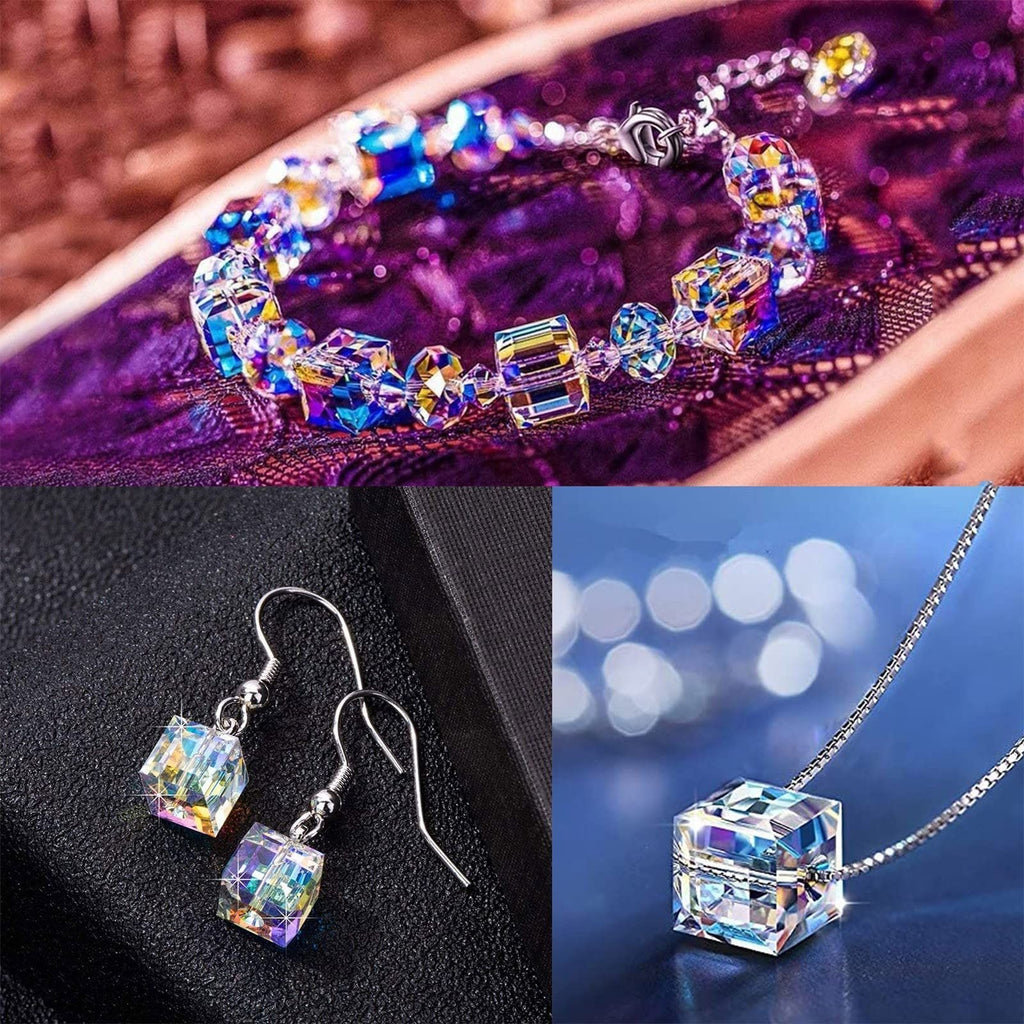 Parure bijoux « Sugar Crystal » : bracelet, collier et boucles d'oreilles en cristal