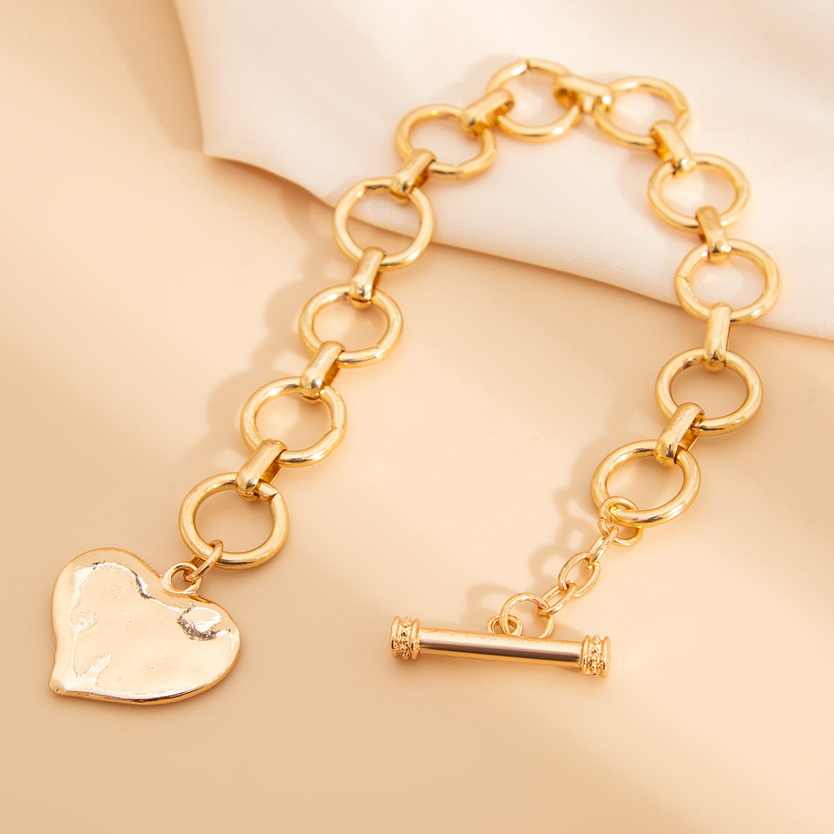 $12.99 - Instagram Style Heart Shaped Metal Pendant Bracelet, Irregular Round Bracelet