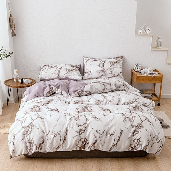 15.13/41.91 USD  La parure de lit est composée d'une housse de couette imprimée à motif marbre blanc confortable (ensemble 2/3 pièces).