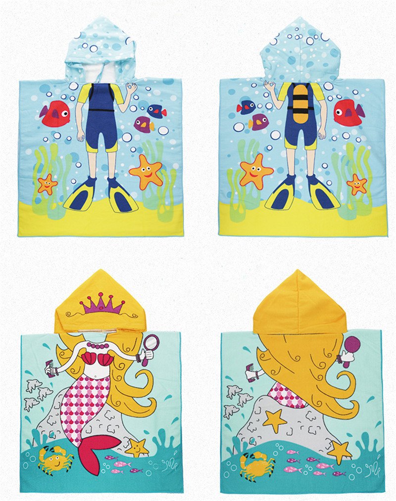 17.46 USD Cape de plage à capuche pour enfants, motif animaux, en microfibre, 60 x 120 cm, idéale pour la natation et le bain. Convient aux bébés et aux filles.