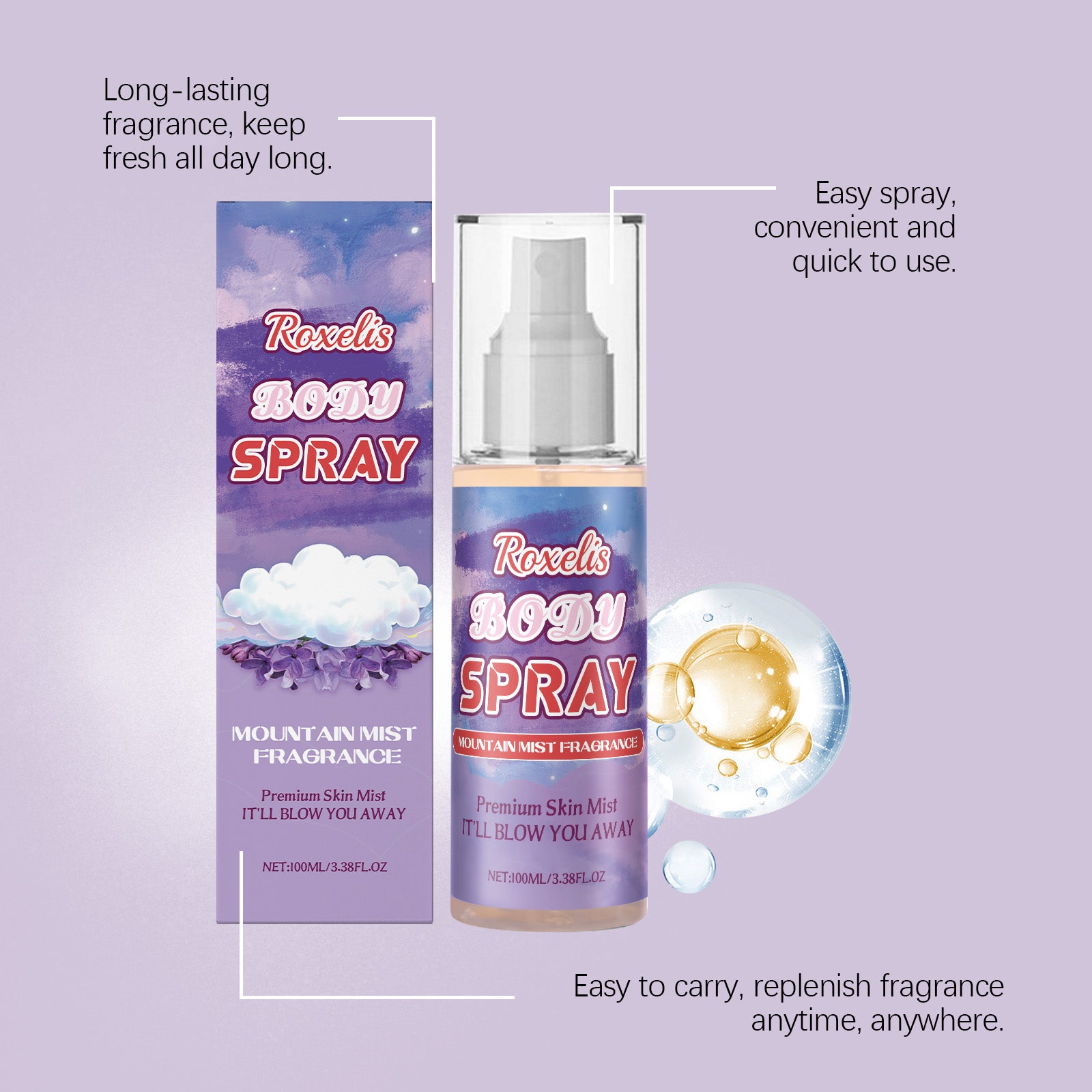 $16.30 USD - Roxelis Mountain Mist Room Spray, fresh and elegant long-lasting fragrance, for body.
