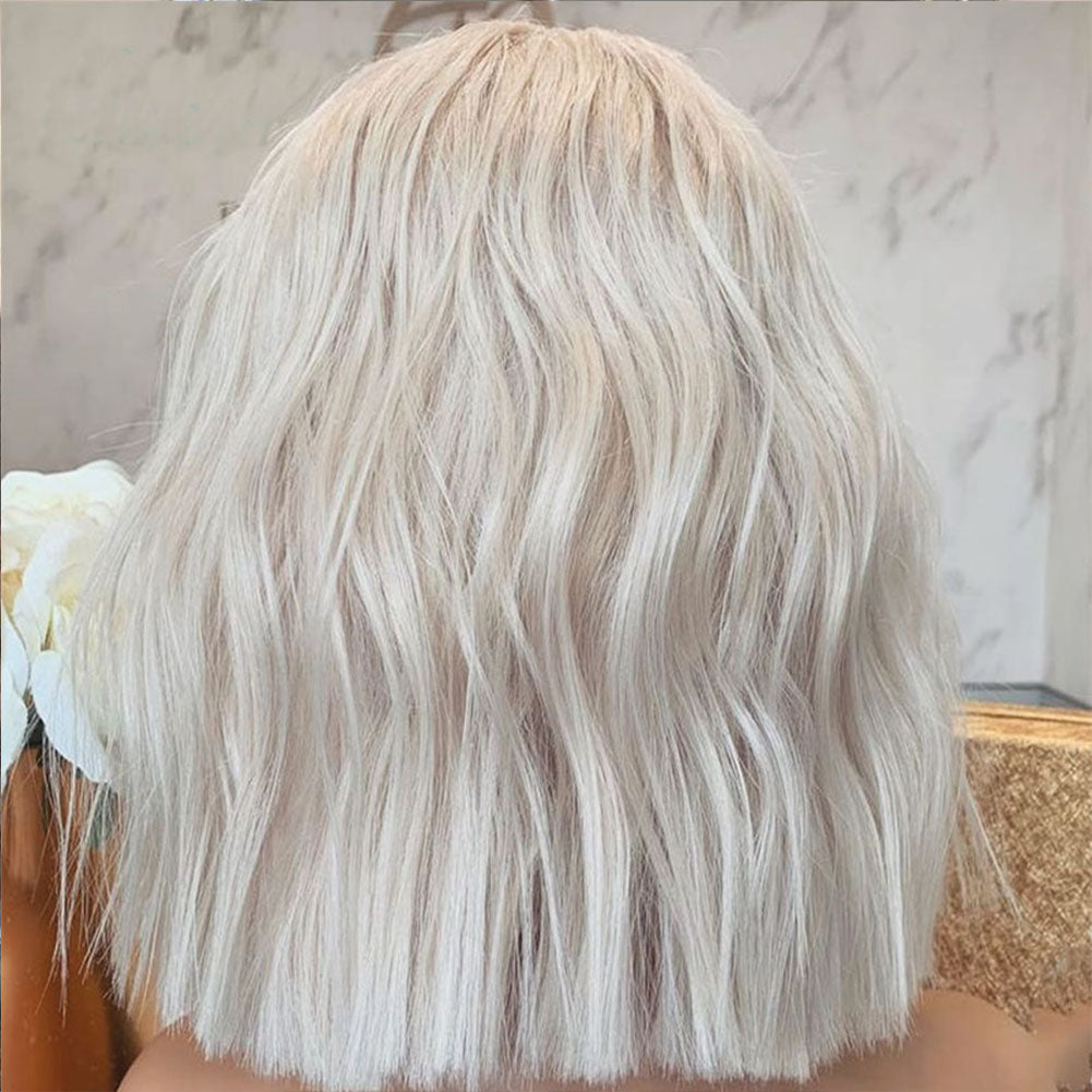 Perruque 60# pour femme, perruque courte bouclée en fibre chimique avec lace frontale jusqu'aux épaules, bonnet