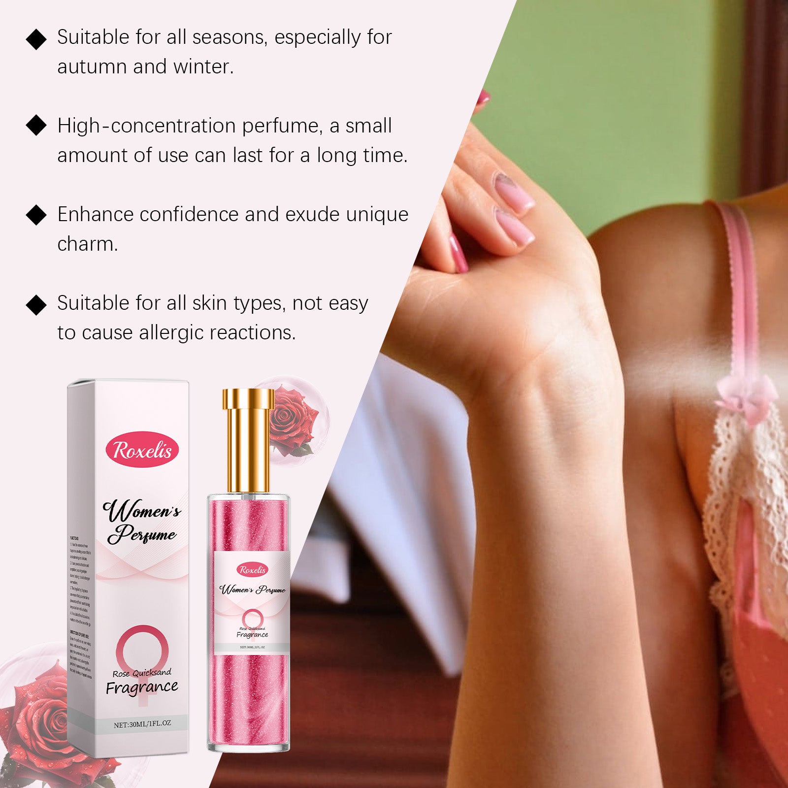 $17.58 - Roxelis Rose, a captivating women's perfume. A fresh and natural long-lasting fragrance. Ideal for everyday wear.