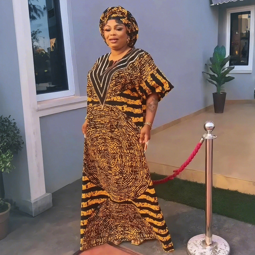 Robe longue ample à motifs pour femme africaine, grande taille, avec strass