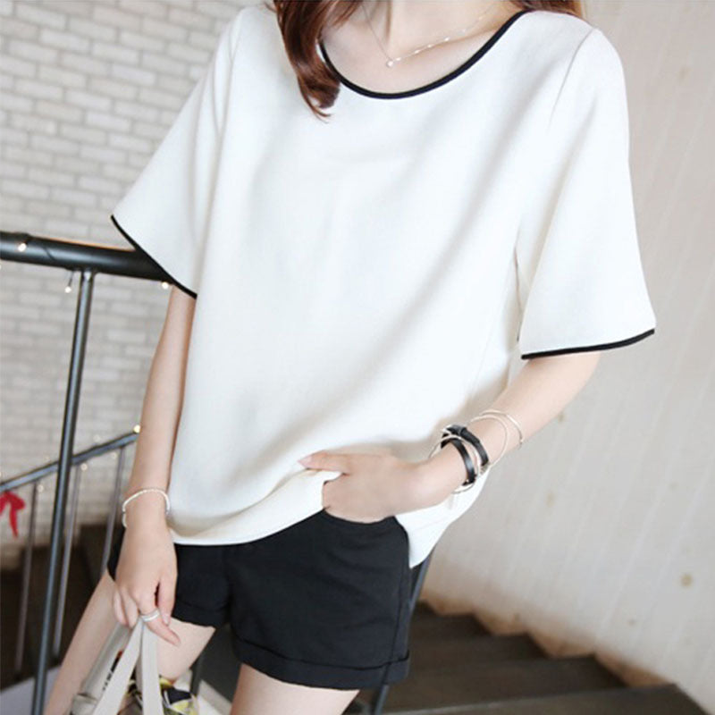 Casual Solid Color Short Sleeve T-Shirt for WomenLoose Fit Student Uniform, Basic Layering Top