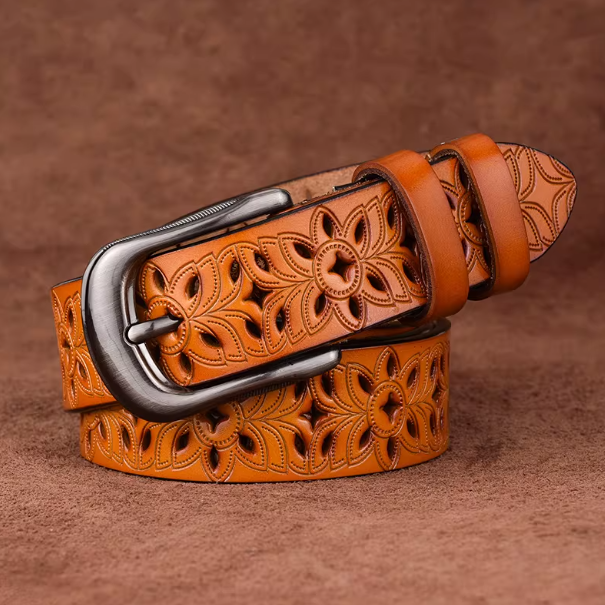 $13.39 - Women's hollowed-out belt, genuine leather pin buckle, wide cowhide belt, trendy and versatile