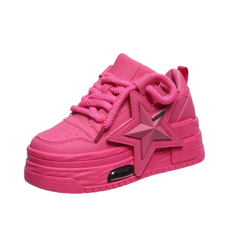 Women's Platform Sneakers, Casual Sports Shoes, Custom Star Design, Vulcanized, for Outdoor Running and Walking, Sizes 35-40.