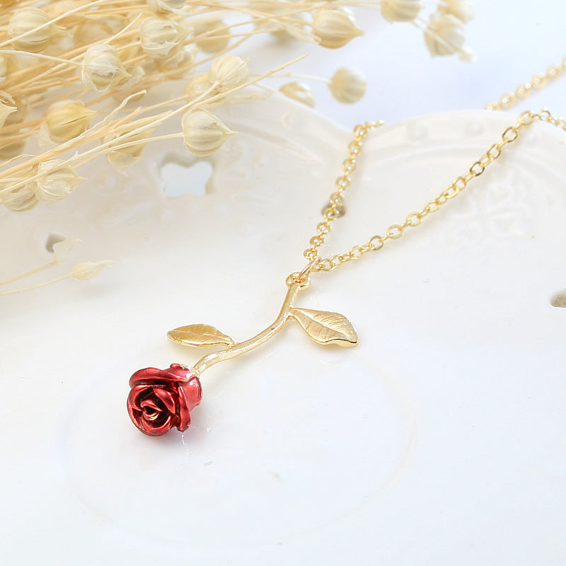 $12.80 - Creative Red Rose Pendant Necklace, ideal Valentine's Day gift.