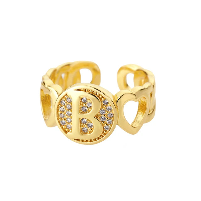 USD 7.92 - Women's Rainbow Zircon Initial Ring, Gold Stainless Steel, Adjustable, Bohemian Style. Couple Ring. Baguette Style Jewelry.